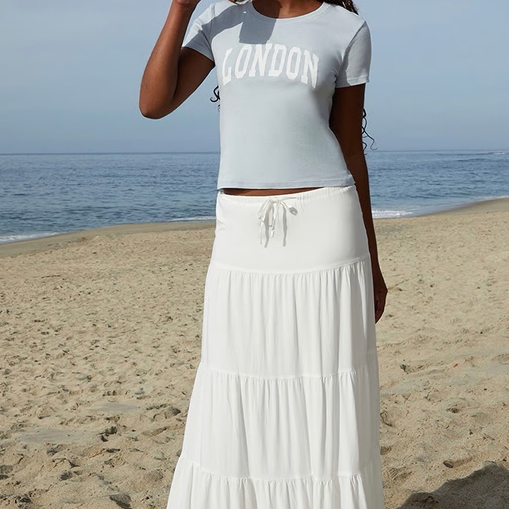 Brandy Melville Tiered White Maxi Skirt